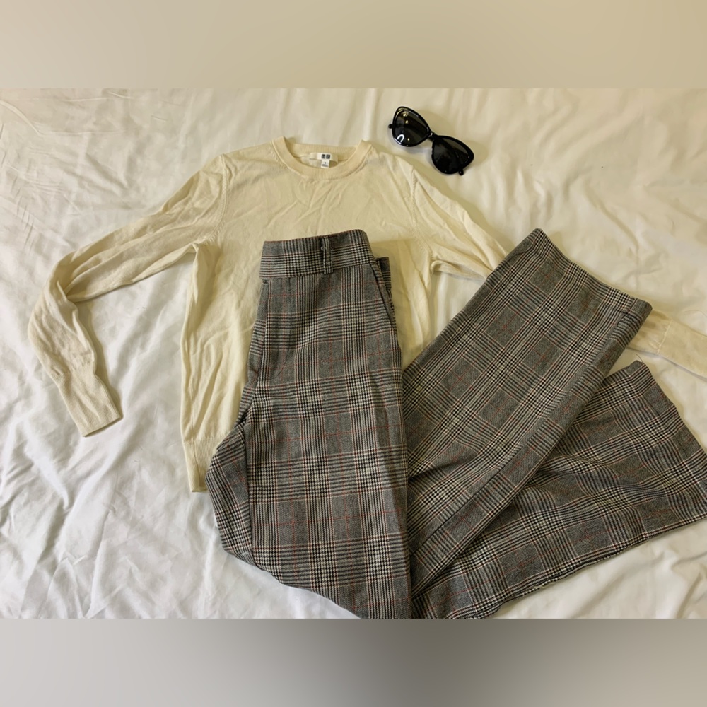 Wide legged academic high waisted gingham pants